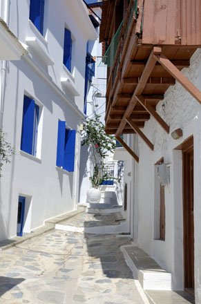 de architectuur op skopelos, griekenland