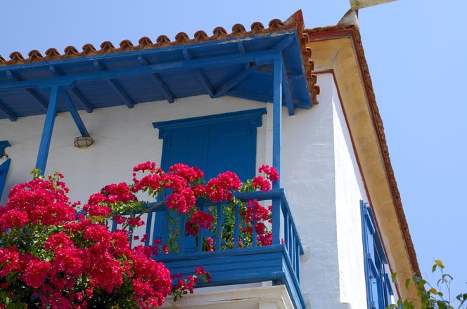 de architectuur op skopelos, griekenland