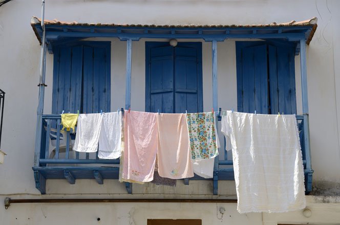 de architectuur op skopelos, griekenland